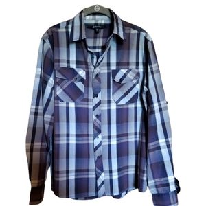 CJ Black Men's Shirt Roll Tab Button  Multicolored Plaid Sz M